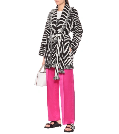 Shop Alanui Zebra Wool Jacquard Cardigan In Multicoloured