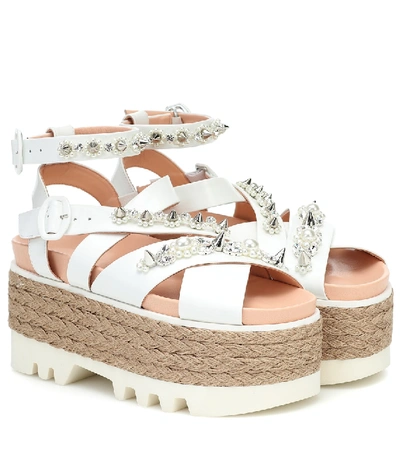 Shop Simone Rocha Embellished Leather Espadrille Sandals In White