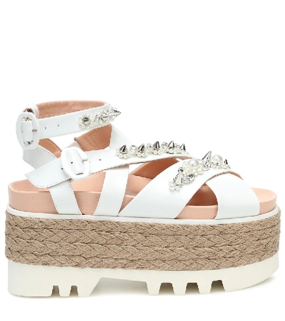 Shop Simone Rocha Embellished Leather Espadrille Sandals In White