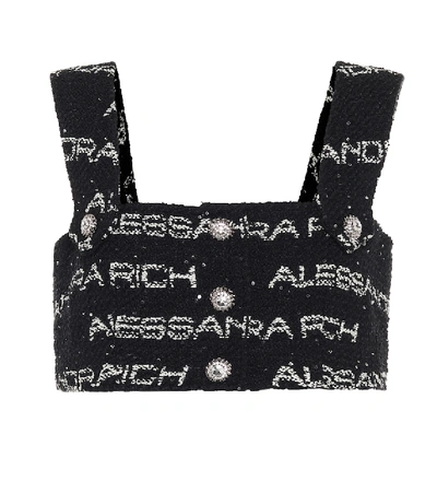 Shop Alessandra Rich Sequined Tweed Crop Top In Black