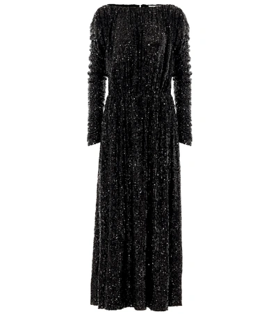 Shop Saint Laurent Sequined Jersey Midi Dress In Black