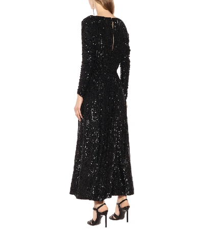 Shop Saint Laurent Sequined Jersey Midi Dress In Black