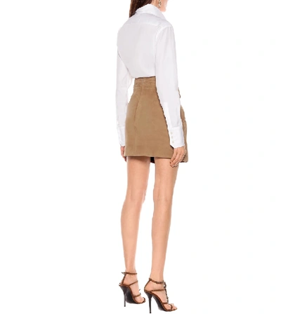 Shop Saint Laurent High-rise Suede Miniskirt In Beige