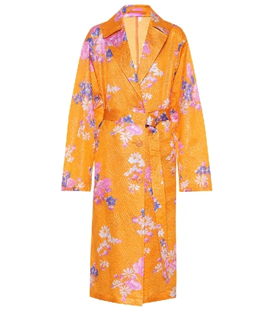 Shop Dries Van Noten Floral Silk-blend Coat In Orange