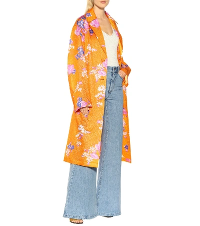 Shop Dries Van Noten Floral Silk-blend Coat In Orange