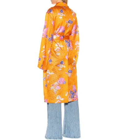 Shop Dries Van Noten Floral Silk-blend Coat In Orange