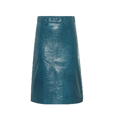 Shop Dodo Bar Or High-rise Leather Pencil Skirt In Blue