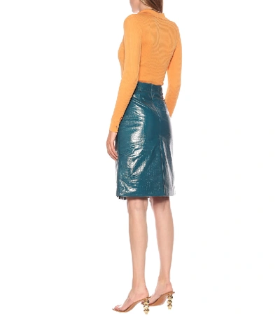 Shop Dodo Bar Or High-rise Leather Pencil Skirt In Blue