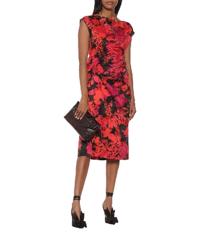 Shop Dries Van Noten Floral Cotton-blend Midi Dress In Red