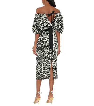 Shop Dries Van Noten Leopard-print Off-shoulder Midi Dress In Black