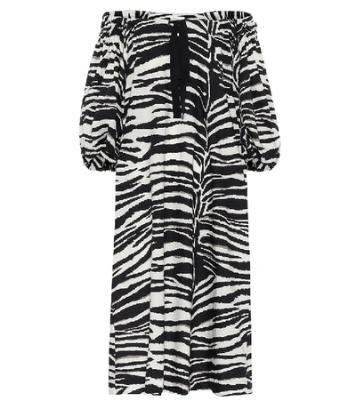 Shop Dries Van Noten Zebra Cotton Midi Dress In Black