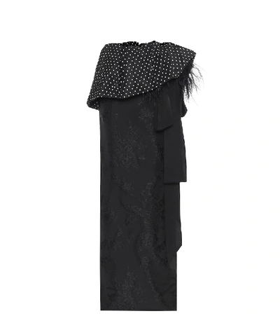 Shop Dries Van Noten Feather-trimmed Polka-dot Maxi Skirt In Black