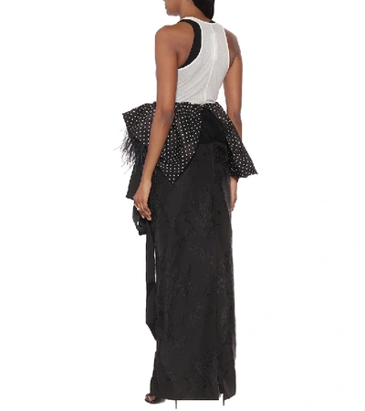 Shop Dries Van Noten Feather-trimmed Polka-dot Maxi Skirt In Black