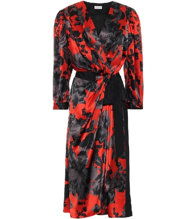 Shop Dries Van Noten Floral Silk-satin Wrap Dress In Red