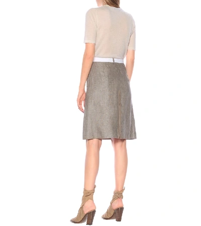 Shop Burberry Linen Midi Skirt In Grey