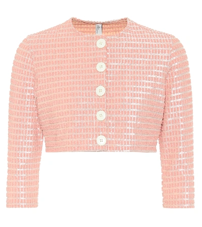 Shop Lisa Marie Fernandez Cropped Jacquard Cardigan In Pink