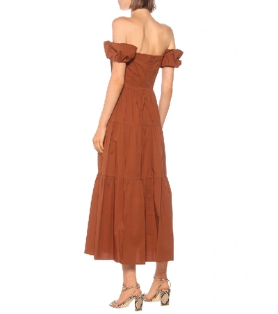 Shop Staud Elio Cotton Maxi Dress In Brown