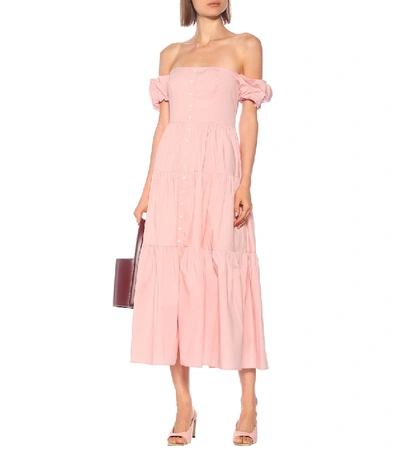 Shop Staud Elio Cotton Maxi Dress In Pink