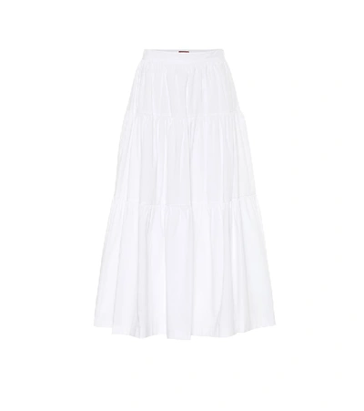 Shop Staud Sea Cotton Poplin Midi Skirt In White