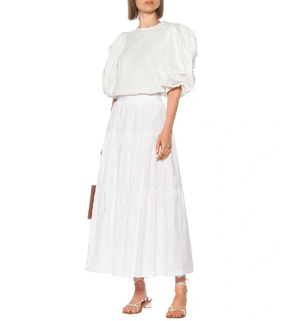 Shop Staud Sea Cotton Poplin Midi Skirt In White