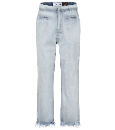Shop Loewe Paula's Ibiza Low-rise Frayed Jeans In Blue