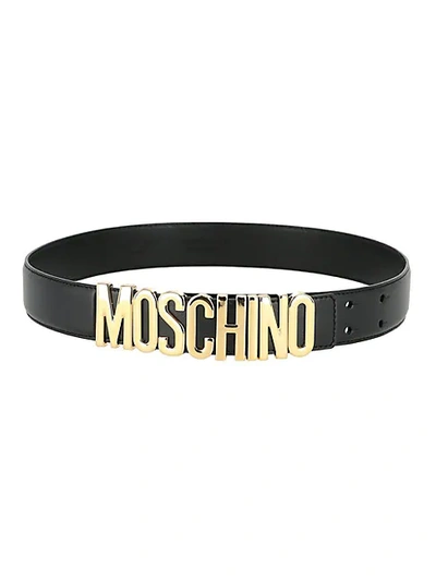 Shop Moschino Women's Logo Leather Belt In Black