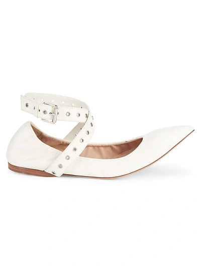 Shop Valentino Love Latch Grommeted Leather Ankle-wrap Ballet Flats In Light Ivory