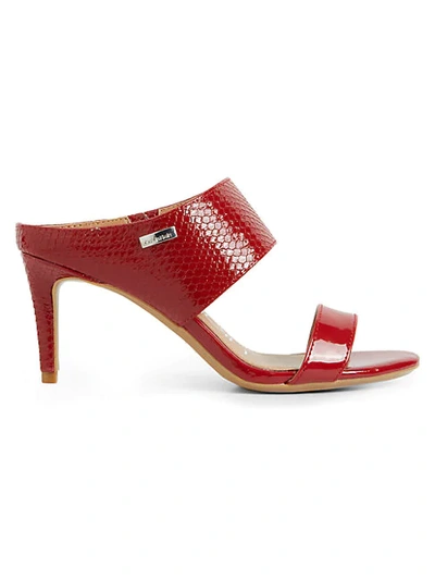 Shop Calvin Klein Lorinda Croc-embossed Mules In Crimson Red