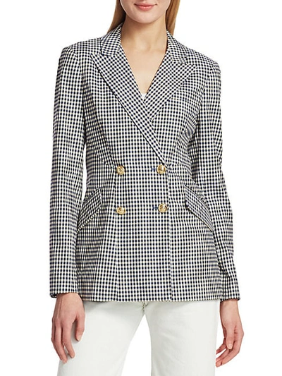 Shop Derek Lam 10 Crosby Rodeo Double-breasted Checker Jacket In Blue White