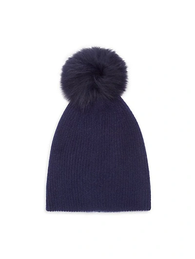 Shop Saks Fifth Avenue Women's Knit Cashmere & Faux Fur Pom-pom Hat In Dark Plum