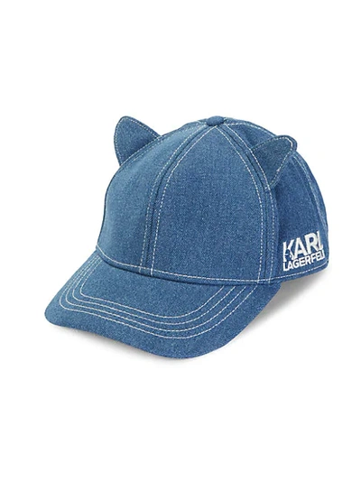 Shop Karl Lagerfeld Cat Ear Denim Baseball Cap In Navy