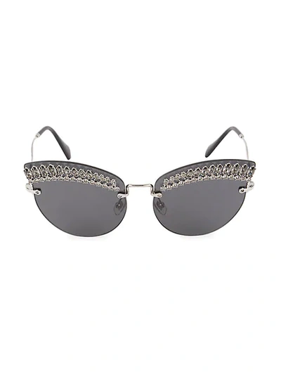 Shop Miu Miu 65mm Winged Rhinestone Sunglasses In Silver
