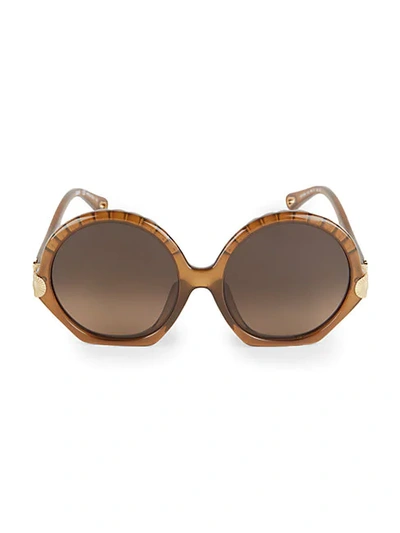 Shop Chloé Vera 56mm Scallop Round Sunglasses In Brown
