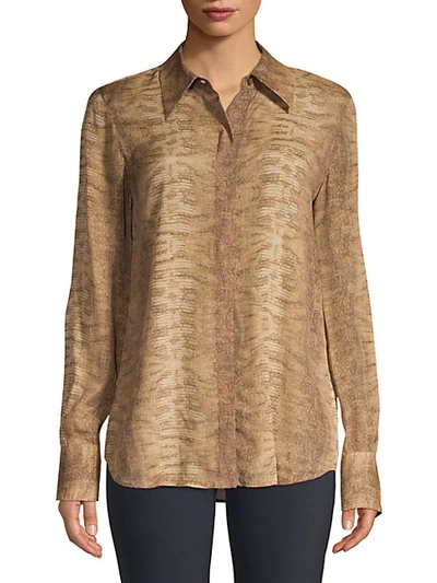 Shop Lafayette 148 Julianne Python Print Shirt In Tan