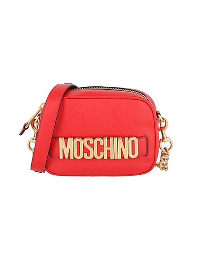 Shop Moschino Women's Logo Pebbled-leather Camera Bag In Red