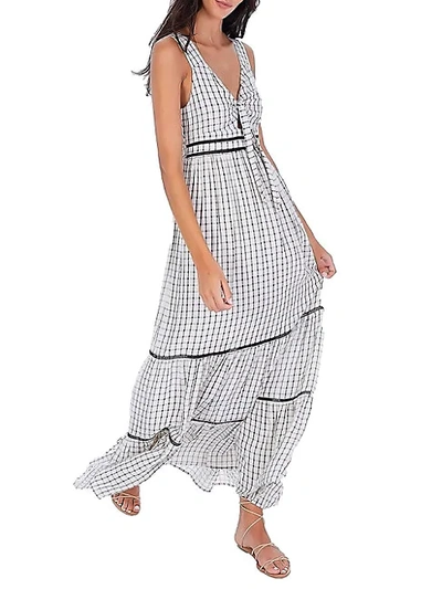 Shop Allison New York Check Tie-front Maxi Dress In Checked Ivory