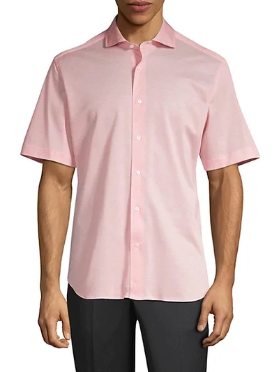 Shop Corneliani Pique Cotton Short Sleeve Sport Shirt In Coral