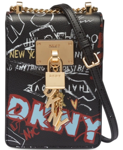 Shop Dkny Elissa Graffiti Logo Pebble Leather Charm Crossbody, Created For Macy's In Black Graffiti