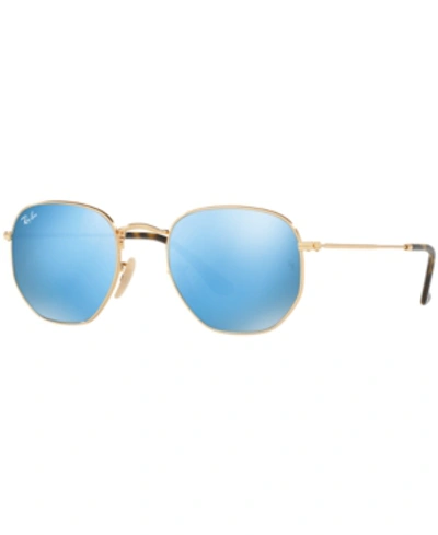 Shop Ray Ban Ray-ban Sunglasses, Rb3548n Hexagonal Flat Lenses In Gold/blue Mirror