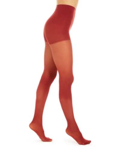 Shop Dkny Women's Comfort Luxe Semi Opaque Control Top Tights In Crimson