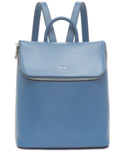 Shop Dkny Bryant Leather Top Zip Backpack In Hamilton Blue/silver