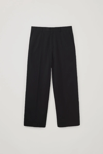 Shop Cos Long Wide-leg Cotton Mix Trousers In Black