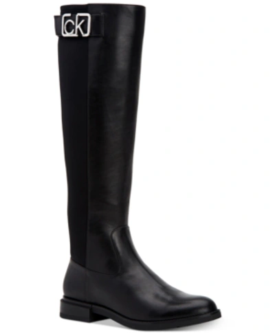 Shop Calvin Klein Women's Ada Wide Calf Tall Boots Women's Shoes In Black Leather