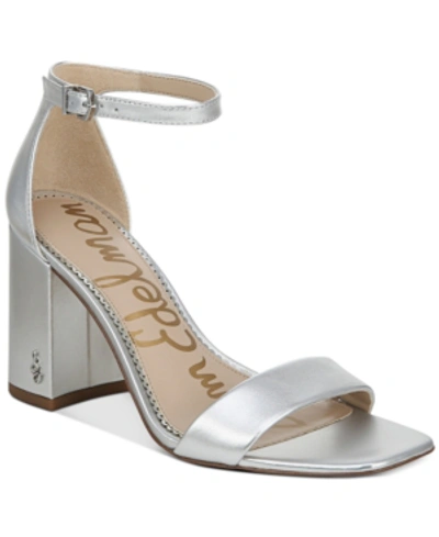 Shop Sam Edelman Women's Daniella Two-piece Block-heel Sandals In Soft Silver Soft Metallic