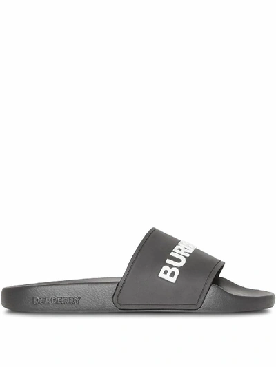 Shop Burberry Black Rubber Sandals