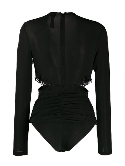 Shop La Perla Petit Macramè Silk Bodysuit In Black