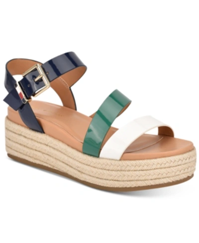 Shop Tommy Hilfiger Women's Marri Flatform Sandals, Created For Macy's Women's Shoes In Navy/green/white