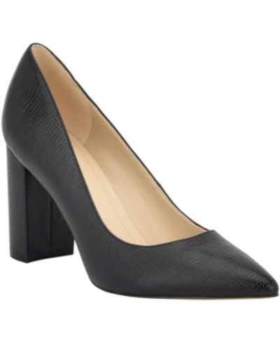 Shop Marc Fisher Viviene Block-heel Pumps Women's Shoes In Black Lizard