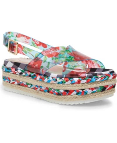 Shop Betsey Johnson Fuller Vinyl Espadrille Flatform Sandals Women's Shoes In Red Multi