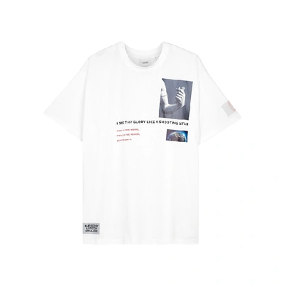 Shop Burberry White Printed Cotton T-shirt